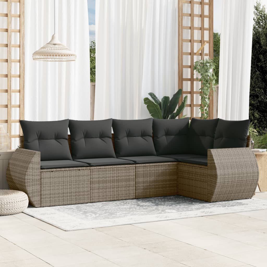 5-tlg. Garten-Sofagarnitur mit Kissen Grau Poly Rattan 5-tlg. Garten-Sofagarnitur mit Kissen Grau Poly Rattan