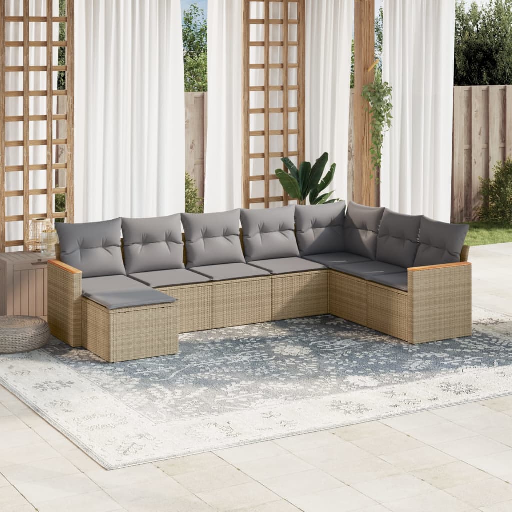 8-tlg. Garten-Sofagarnitur mit Kissen Beige Poly Rattan 8-tlg. Garten-Sofagarnitur mit Kissen Beige Poly Rattan