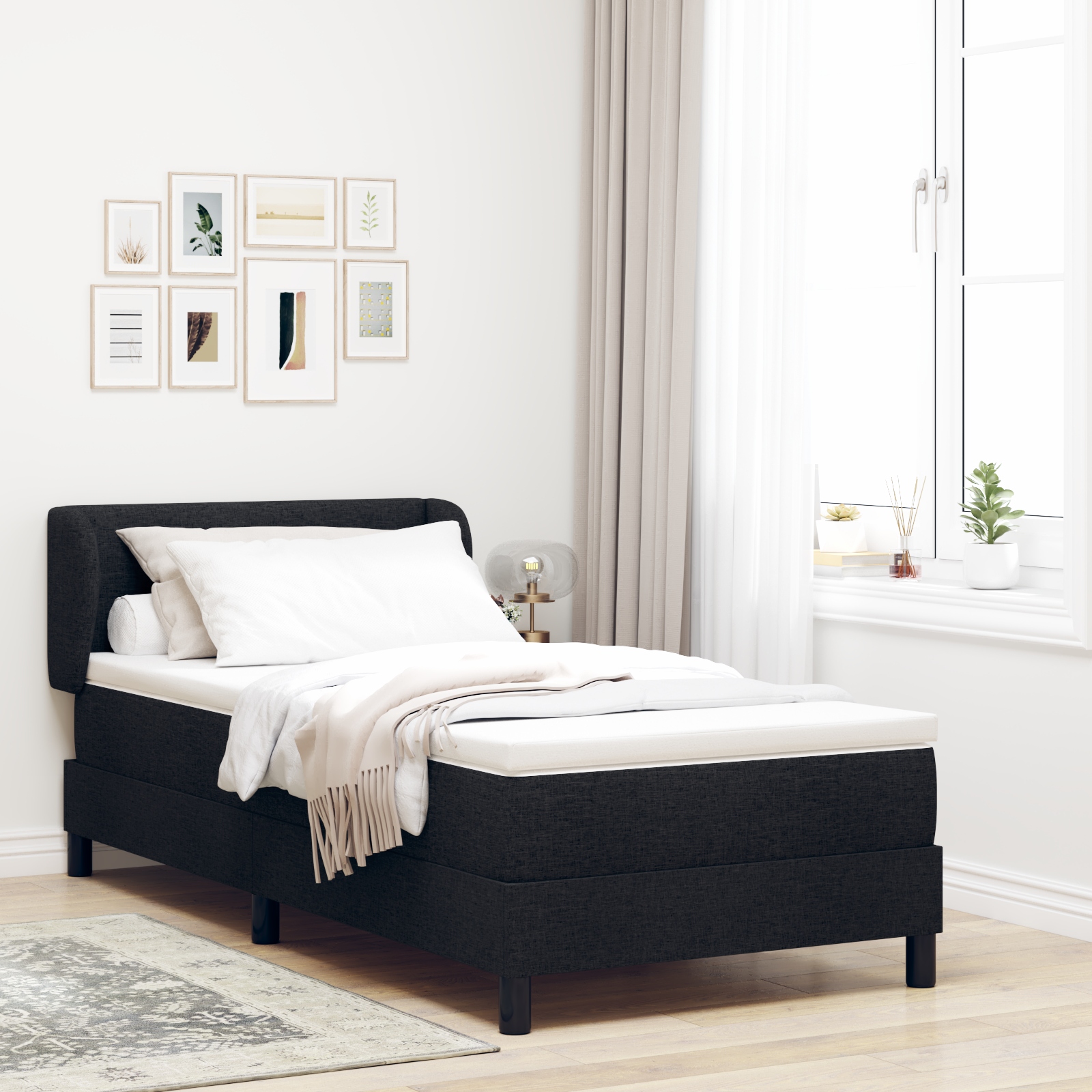 Boxspringbett mit Matratze Schwarz 90x200 cm Stoff