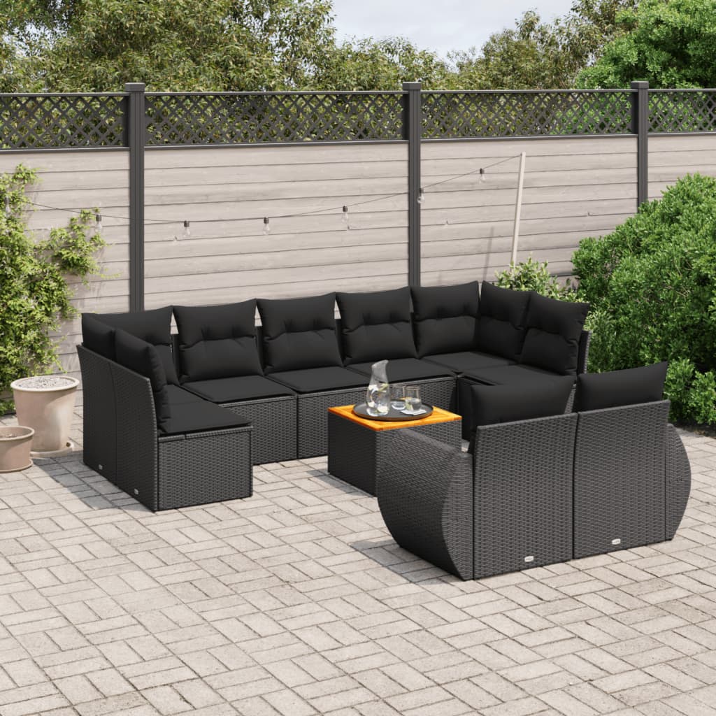 10-tlg. Garten-Sofagarnitur mit Kissen Schwarz Poly Rattan 10-tlg. Garten-Sofagarnitur mit Kissen Schwarz Poly Rattan