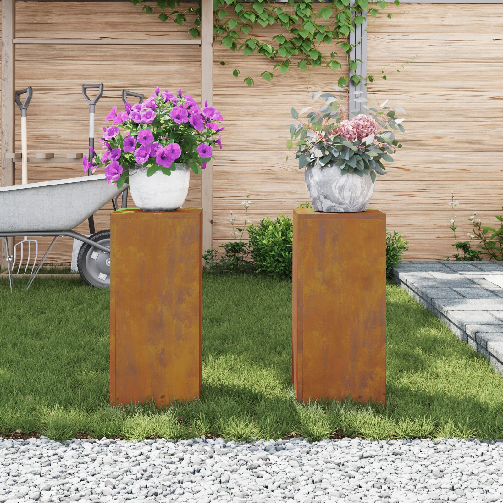 vidaXL Outdoor Pflanzenständer Säule 2 Stück 24x24x55 cm Wetterfestes Stahl vidaXL Outdoor Pflanzenständer Säule 2 Stück 24x24x55 cm Wetterfestes Stahl