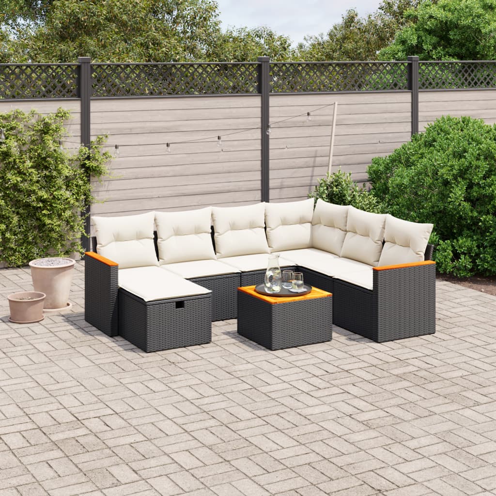 8-tlg. Garten-Sofagarnitur mit Kissen Schwarz Poly Rattan 8-tlg. Garten-Sofagarnitur mit Kissen Schwarz Poly Rattan