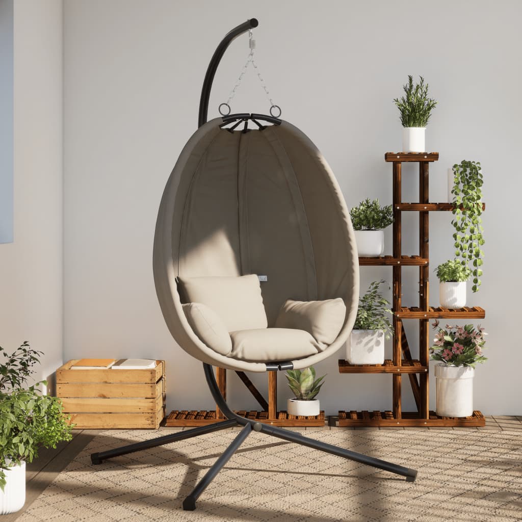Hängesessel Ei-Design mit Ständer Beige Stoff und Stahl Hängesessel Ei-Design mit Ständer Beige Stoff und Stahl