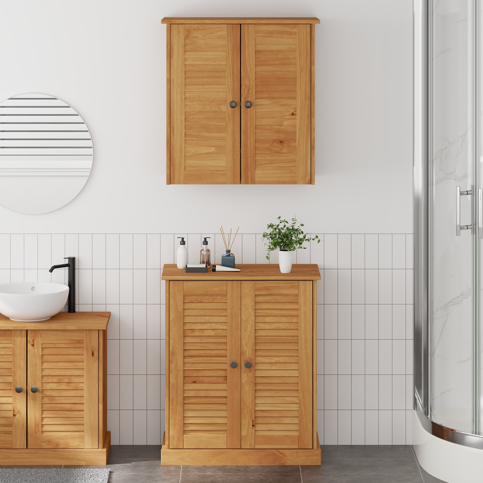 Badezimmermöbel Set mit Regal mit Speicher mit Tür 2 pcs Braun 67,5 x 34 x 80 cm