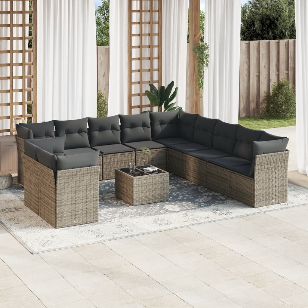 12-tlg. Garten-Sofagarnitur mit Kissen Grau Poly Rattan 12-tlg. Garten-Sofagarnitur mit Kissen Grau Poly Rattan