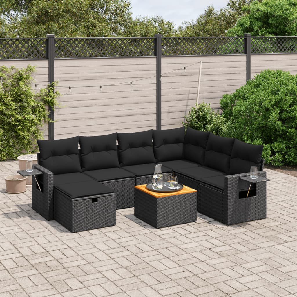 8-tlg. Garten-Sofagarnitur mit Kissen Schwarz Poly Rattan 8-tlg. Garten-Sofagarnitur mit Kissen Schwarz Poly Rattan