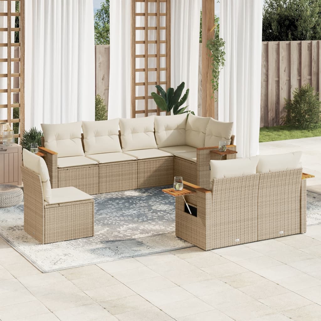 8-tlg. Garten-Sofagarnitur mit Kissen Beige Poly Rattan 8-tlg. Garten-Sofagarnitur mit Kissen Beige Poly Rattan
