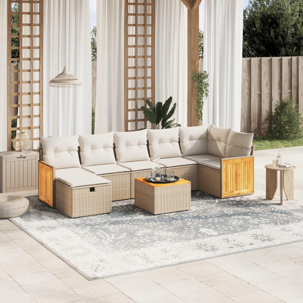 8-tlg. Garten-Sofagarnitur mit Kissen Beige Poly Rattan 8-tlg. Garten-Sofagarnitur mit Kissen Beige Poly Rattan