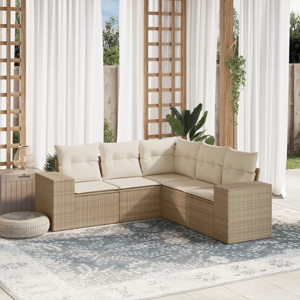 5-tlg. Garten-Sofagarnitur mit Kissen Beige Poly Rattan 5-tlg. Garten-Sofagarnitur mit Kissen Beige Poly Rattan
