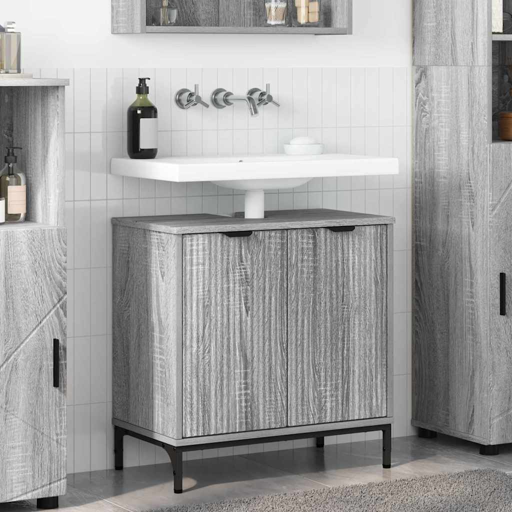 Badezimmer Waschbecken Schrank Grau Sonoma 60,5 x 33,5 x 61 cm