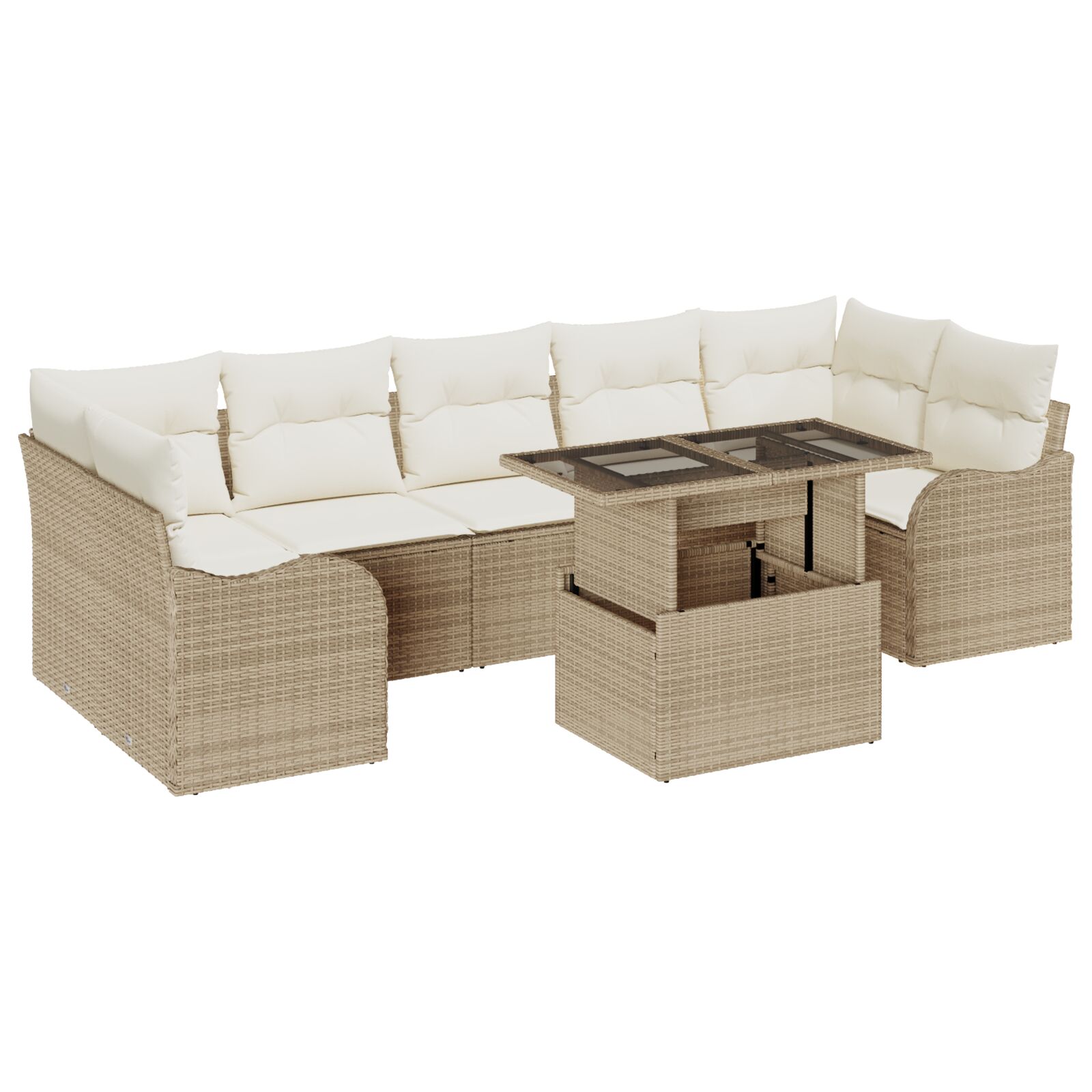 8-teiliges Garten Sofa Set mit Kissen Beige Poly Rattan, 2-Sitzer Garten Sofa mit Kissen Beige Poly Rattan 8-teiliges Garten Sofa Set mit Kissen Beige Poly Rattan, 2-Sitzer Garten Sofa mit Kissen Beige Poly Rattan