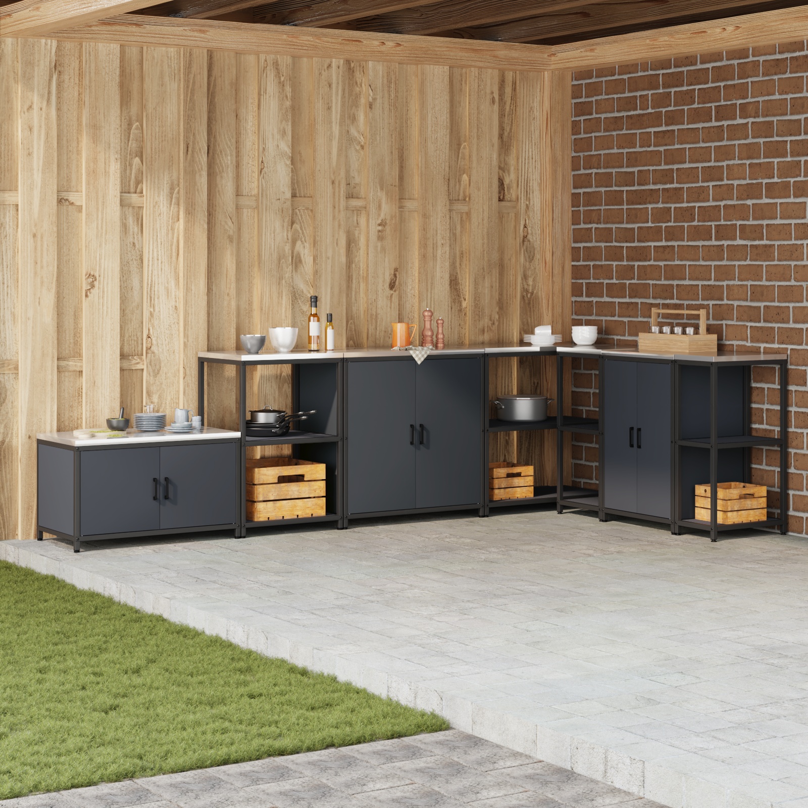 Küchenlagerregal mit Regal mit Speicher mit Tür Anthrazit 60 x 50 x 92 cm Stahl Küchenlagerregal mit Regal mit Speicher mit Tür Anthrazit 60 x 50 x 92 cm Stahl