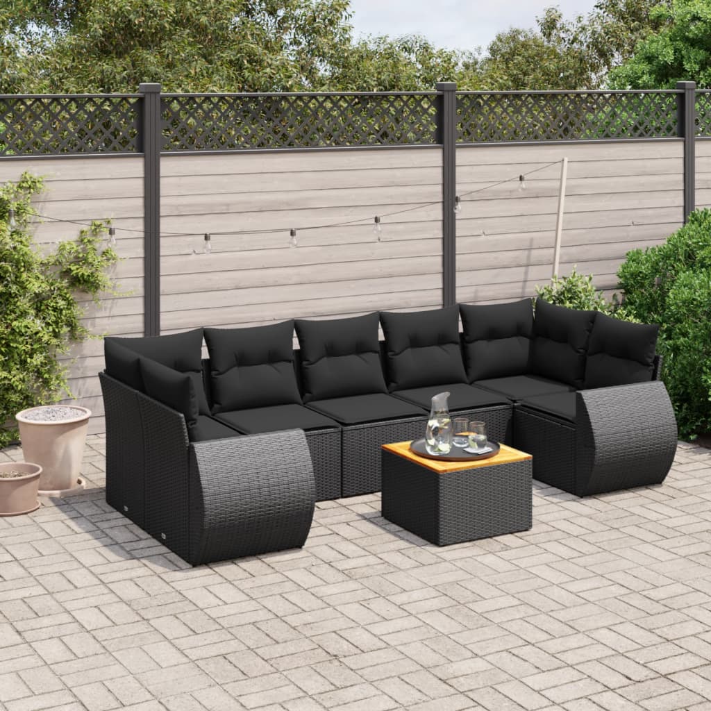 8-tlg. Garten-Sofagarnitur mit Kissen Schwarz Poly Rattan 8-tlg. Garten-Sofagarnitur mit Kissen Schwarz Poly Rattan