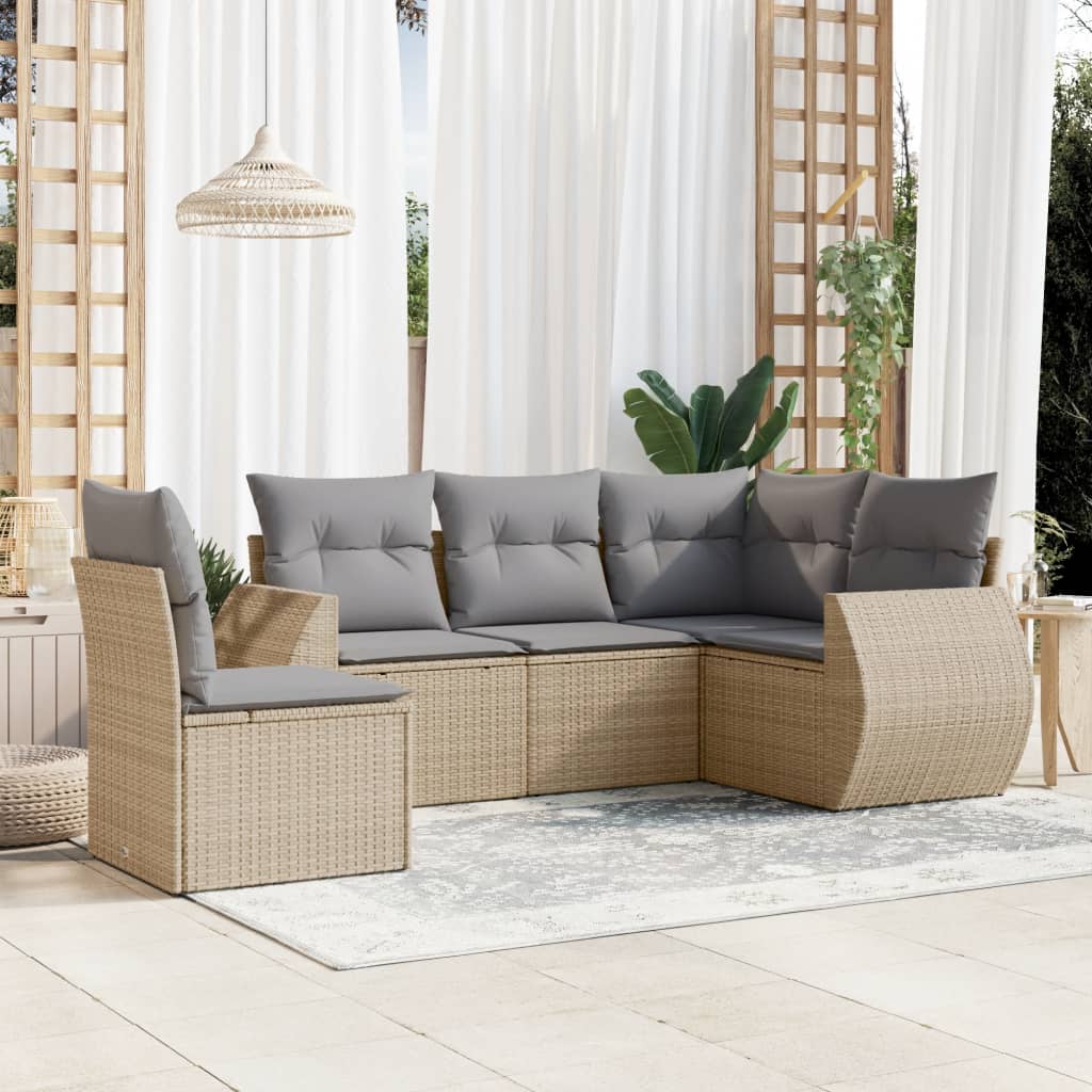 5-tlg. Garten-Sofagarnitur mit Kissen Beige Poly Rattan 5-tlg. Garten-Sofagarnitur mit Kissen Beige Poly Rattan