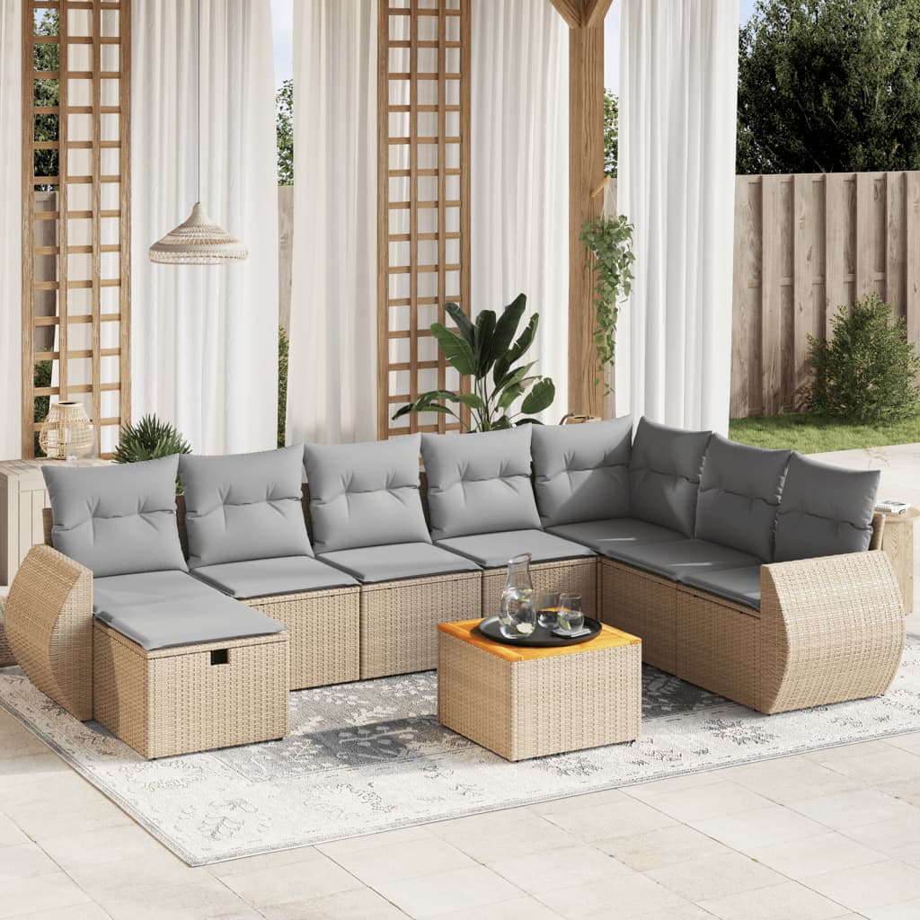 9-tlg. Garten-Sofagarnitur mit Kissen Beige Poly Rattan 9-tlg. Garten-Sofagarnitur mit Kissen Beige Poly Rattan