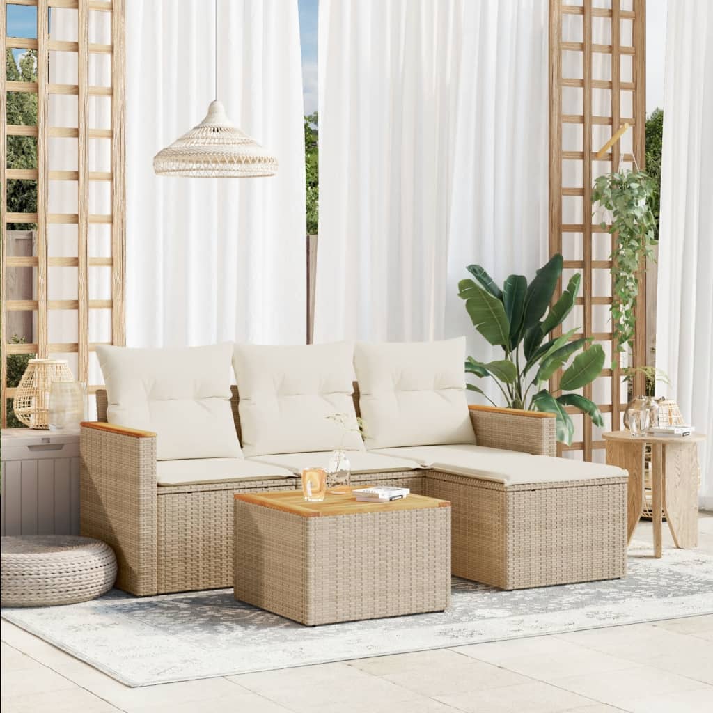 5-tlg. Garten-Sofagarnitur mit Kissen Beige Poly Rattan 5-tlg. Garten-Sofagarnitur mit Kissen Beige Poly Rattan