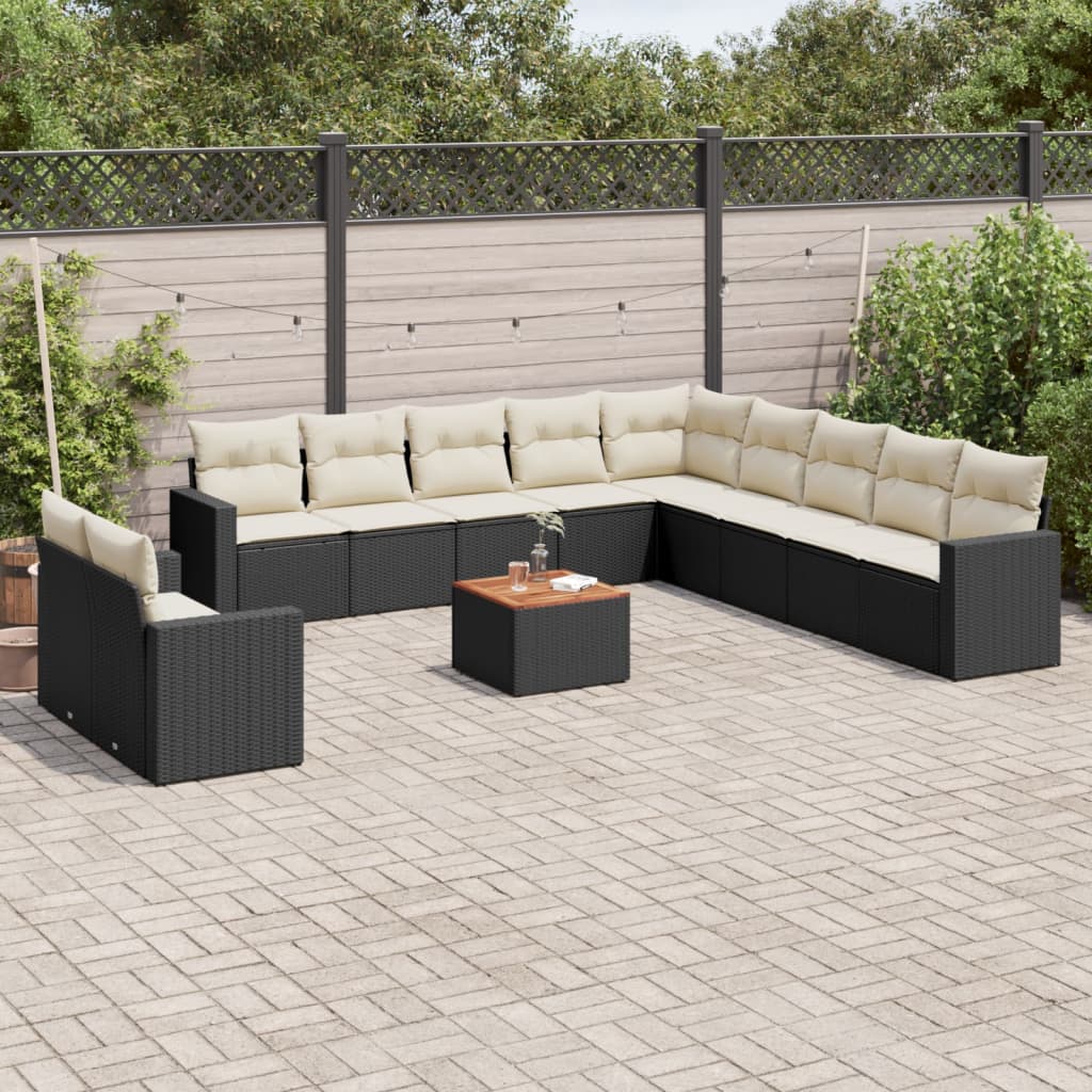 12-tlg. Garten-Sofagarnitur mit Kissen Schwarz Poly Rattan 12-tlg. Garten-Sofagarnitur mit Kissen Schwarz Poly Rattan