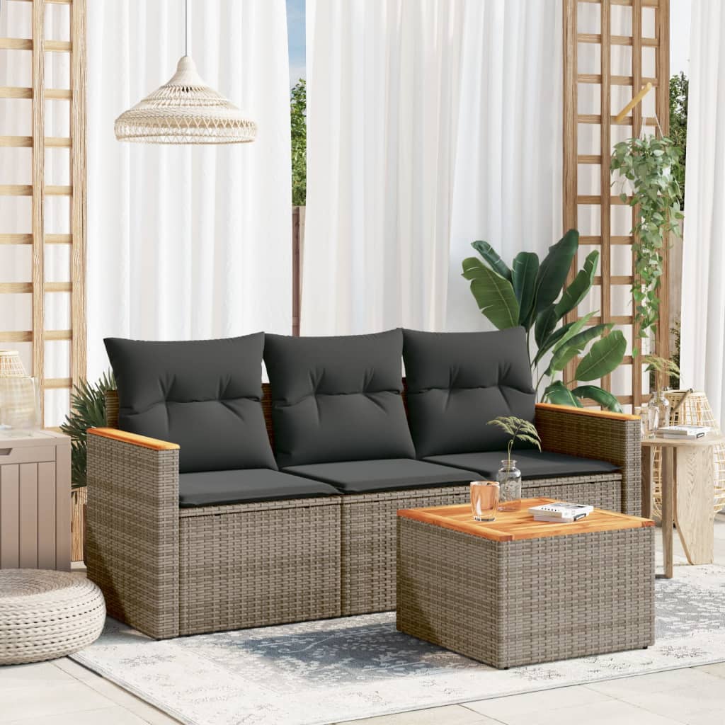 4-tlg. Garten-Sofagarnitur mit Kissen Grau Poly Rattan 4-tlg. Garten-Sofagarnitur mit Kissen Grau Poly Rattan
