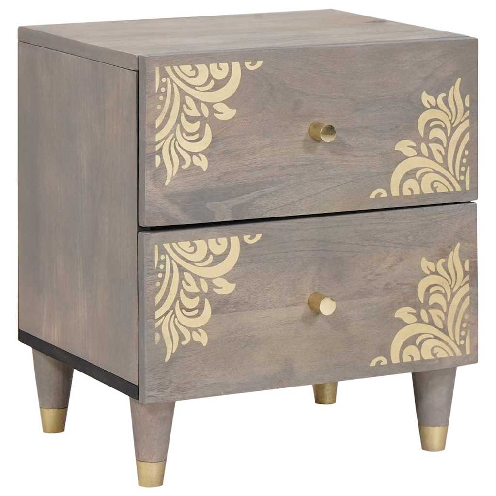 Nachttisch Grau 40 x 33 x 46 cm massives Mangoholz