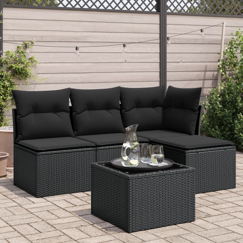 5-tlg. Garten-Sofagarnitur mit Kissen Schwarz Poly Rattan 5-tlg. Garten-Sofagarnitur mit Kissen Schwarz Poly Rattan