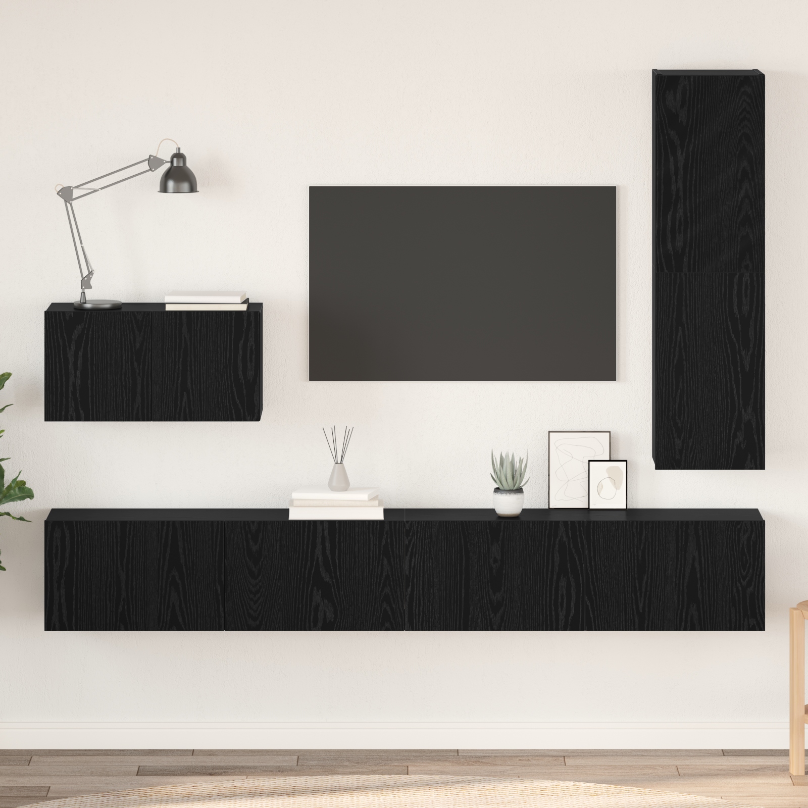 TV-Schrank-Set mit Regal Sonstiges 4 pcs Schwarz Eiche 30,5 x 30 x 110 cm TV-Schrank-Set mit Regal Sonstiges 4 pcs Schwarz Eiche 30,5 x 30 x 110 cm