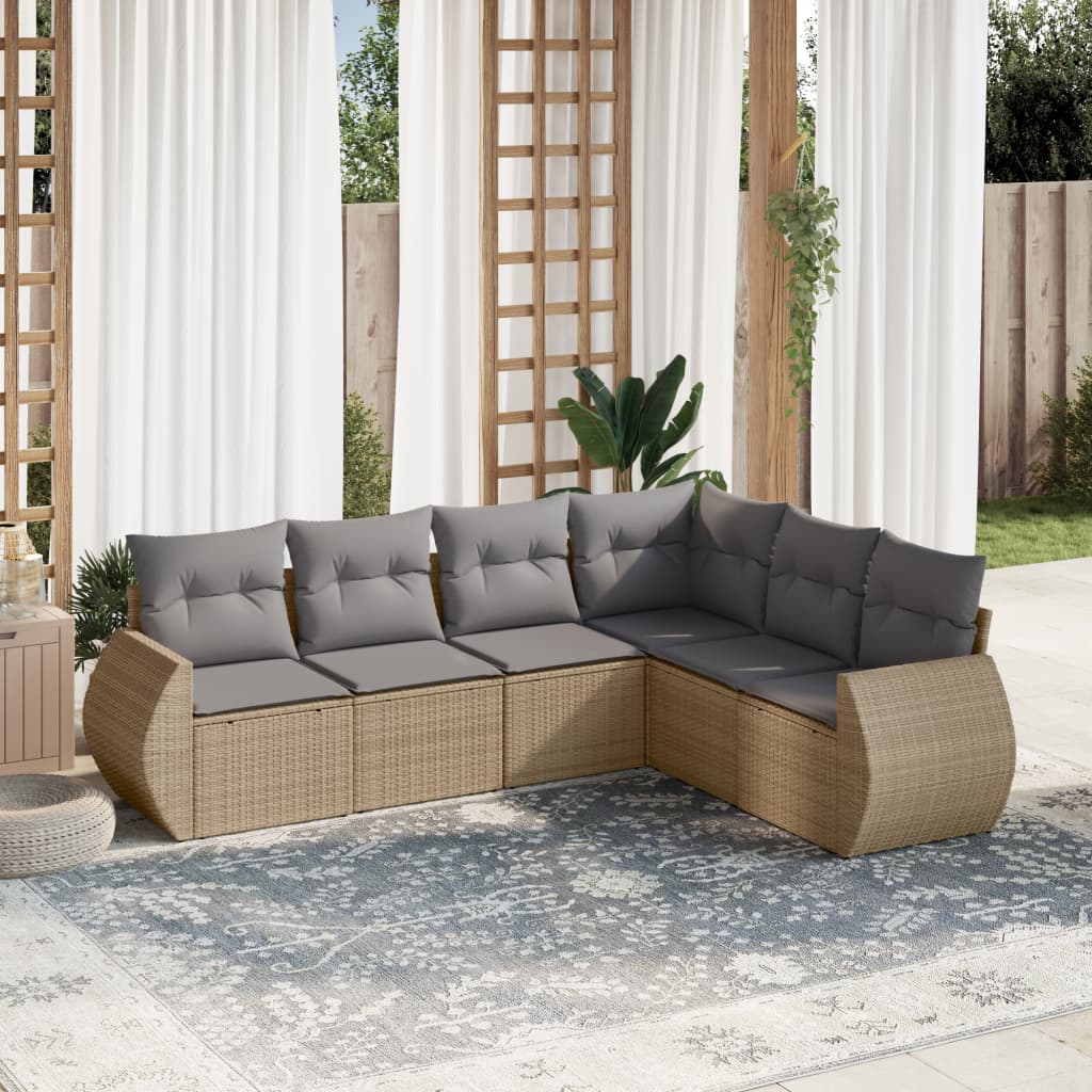 6-tlg. Garten-Sofagarnitur mit Kissen Beige Poly Rattan 6-tlg. Garten-Sofagarnitur mit Kissen Beige Poly Rattan