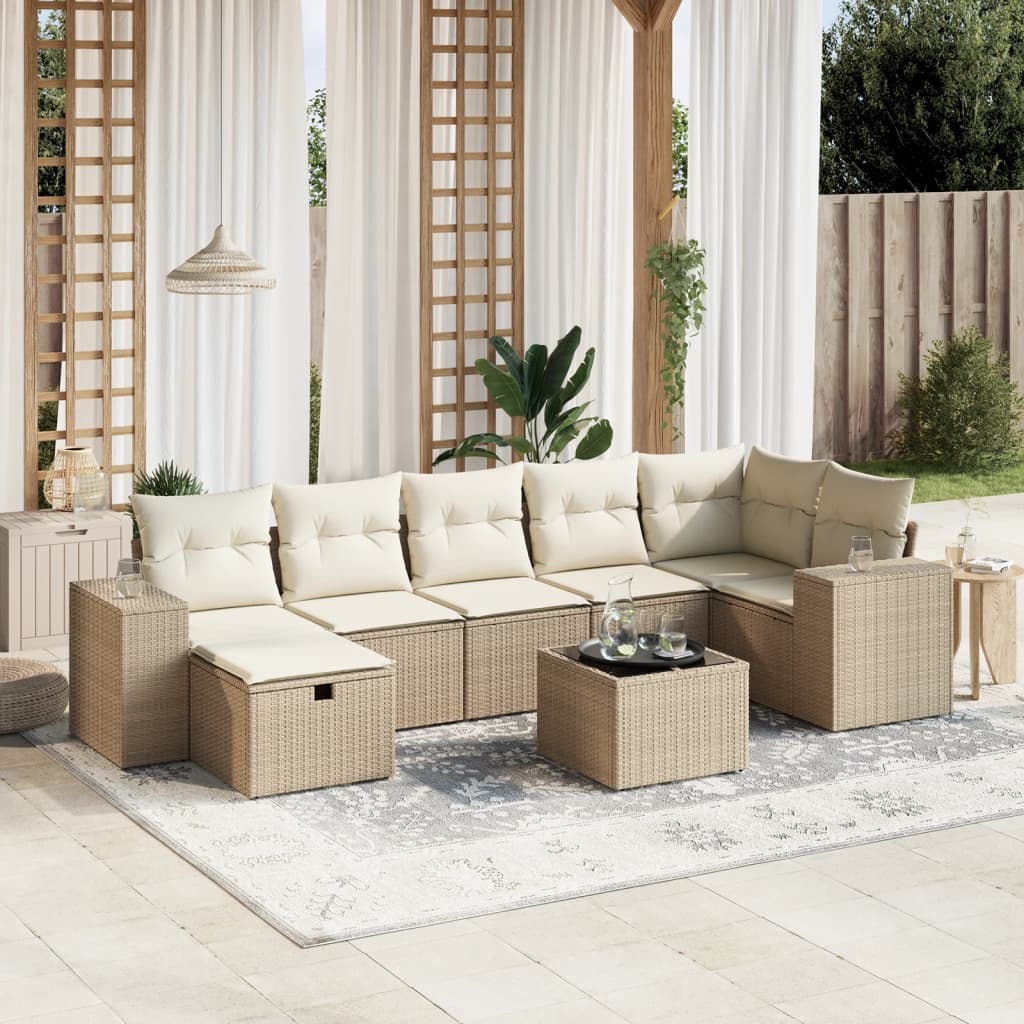 8-tlg. Garten-Sofagarnitur mit Kissen Beige Poly Rattan 8-tlg. Garten-Sofagarnitur mit Kissen Beige Poly Rattan