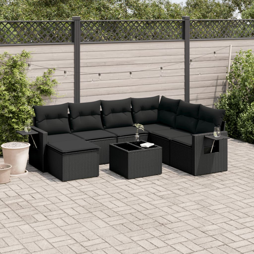 8-tlg. Garten-Sofagarnitur mit Kissen Schwarz Poly Rattan 8-tlg. Garten-Sofagarnitur mit Kissen Schwarz Poly Rattan