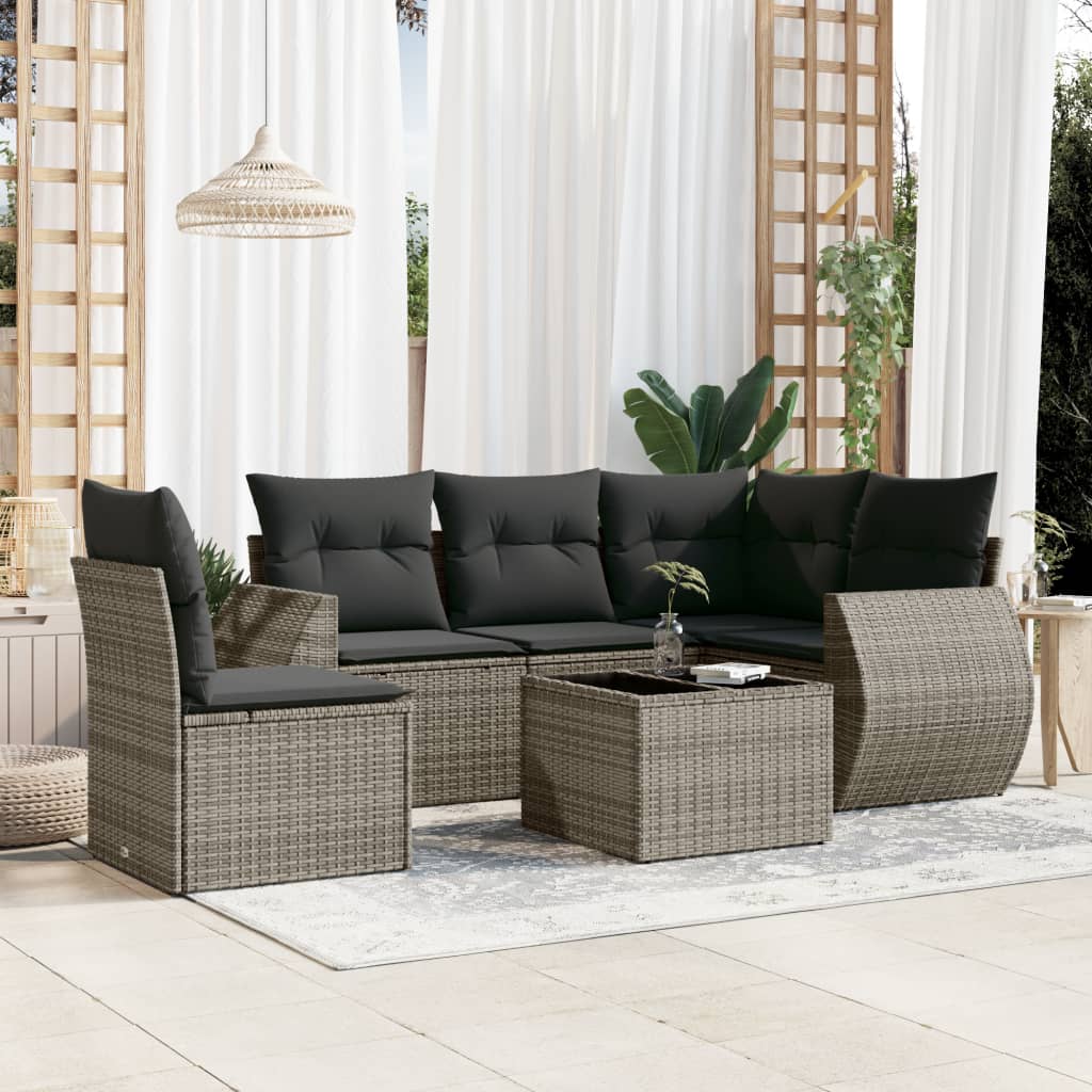 6-tlg. Garten-Sofagarnitur mit Kissen Grau Poly Rattan 6-tlg. Garten-Sofagarnitur mit Kissen Grau Poly Rattan