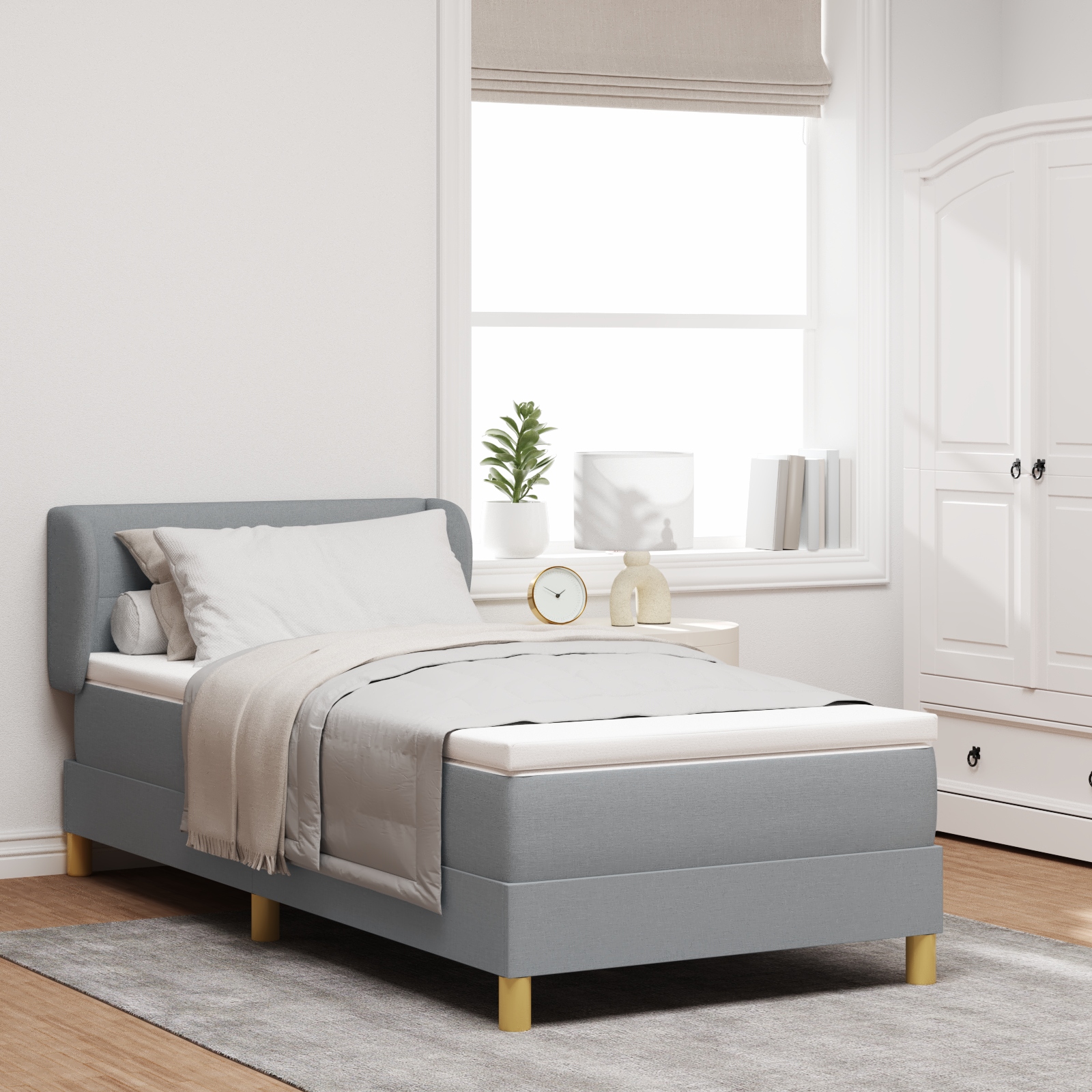 Boxspringbett mit Matratze Hellgrau 90x200 cm Stoff