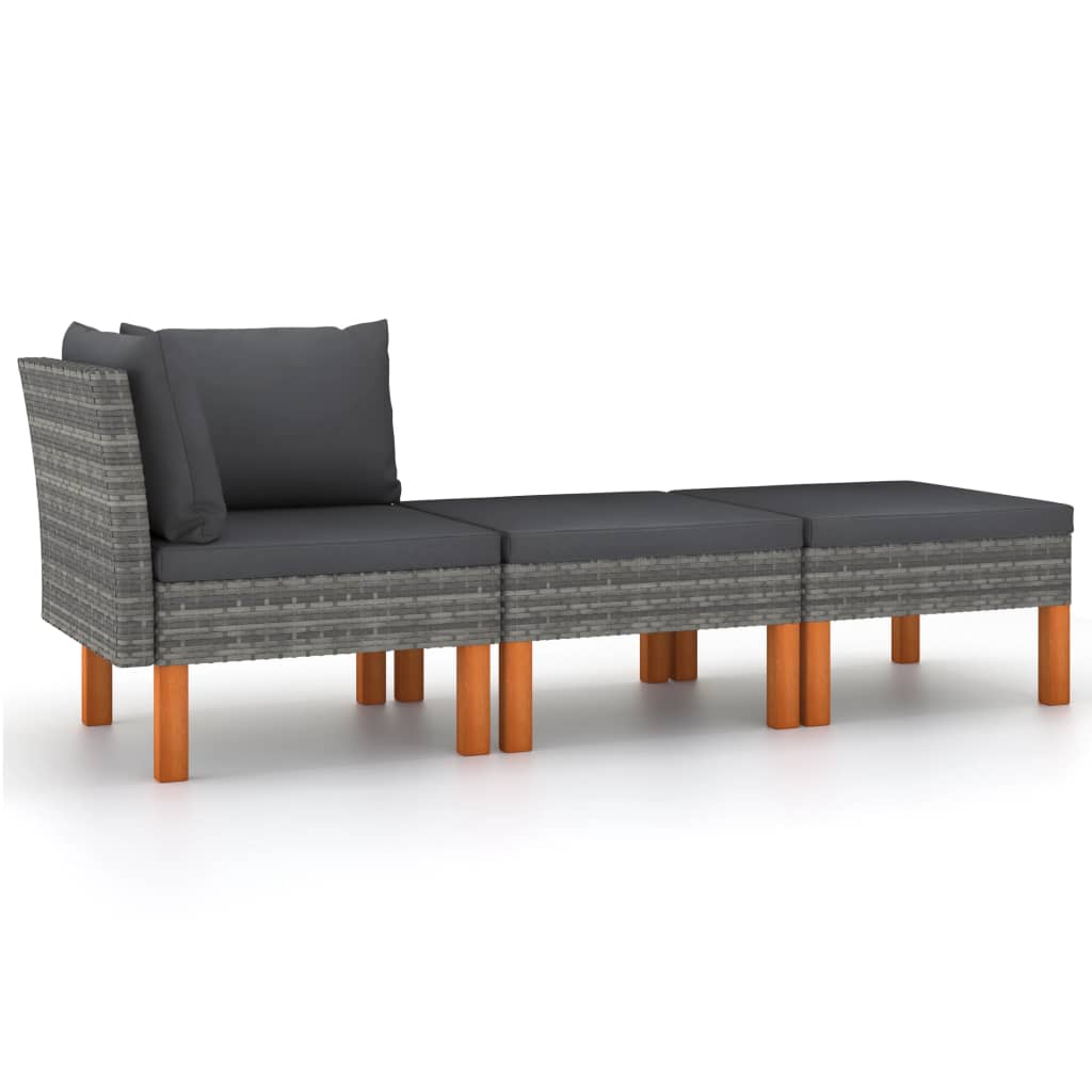 3-tlg. Garten-Lounge-Set Poly Rattan und Eukalyptus Massivholz 3-tlg. Garten-Lounge-Set Poly Rattan und Eukalyptus Massivholz