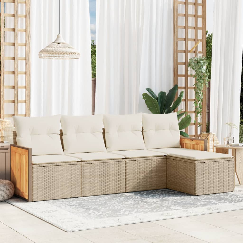 5-tlg. Garten-Sofagarnitur mit Kissen Beige Poly Rattan 5-tlg. Garten-Sofagarnitur mit Kissen Beige Poly Rattan