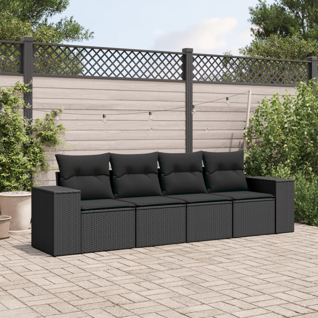 4-tlg. Garten-Sofagarnitur mit Kissen Schwarz Poly Rattan 4-tlg. Garten-Sofagarnitur mit Kissen Schwarz Poly Rattan