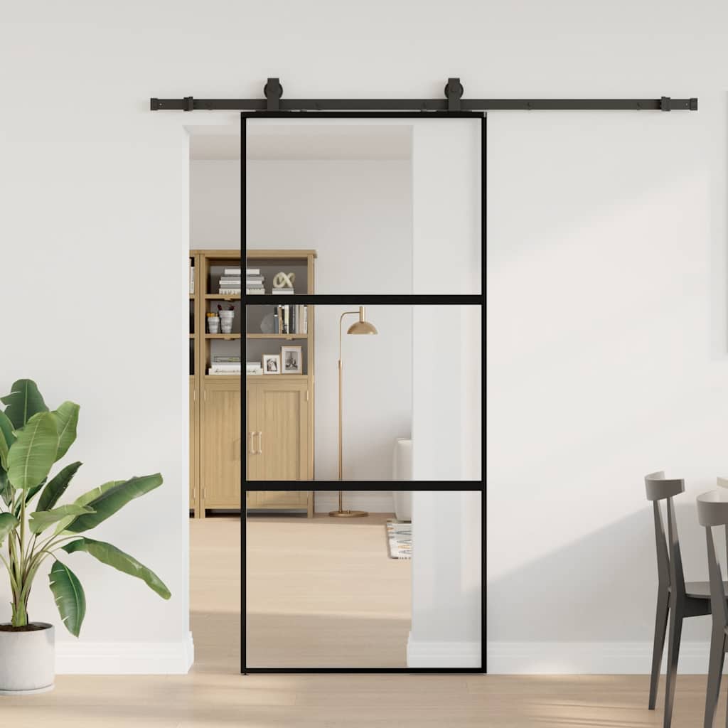 Schiebetür mit Beschlag Schwarz 90x205 cm Hartglas Schiebetür mit Beschlag Schwarz 90x205 cm Hartglas