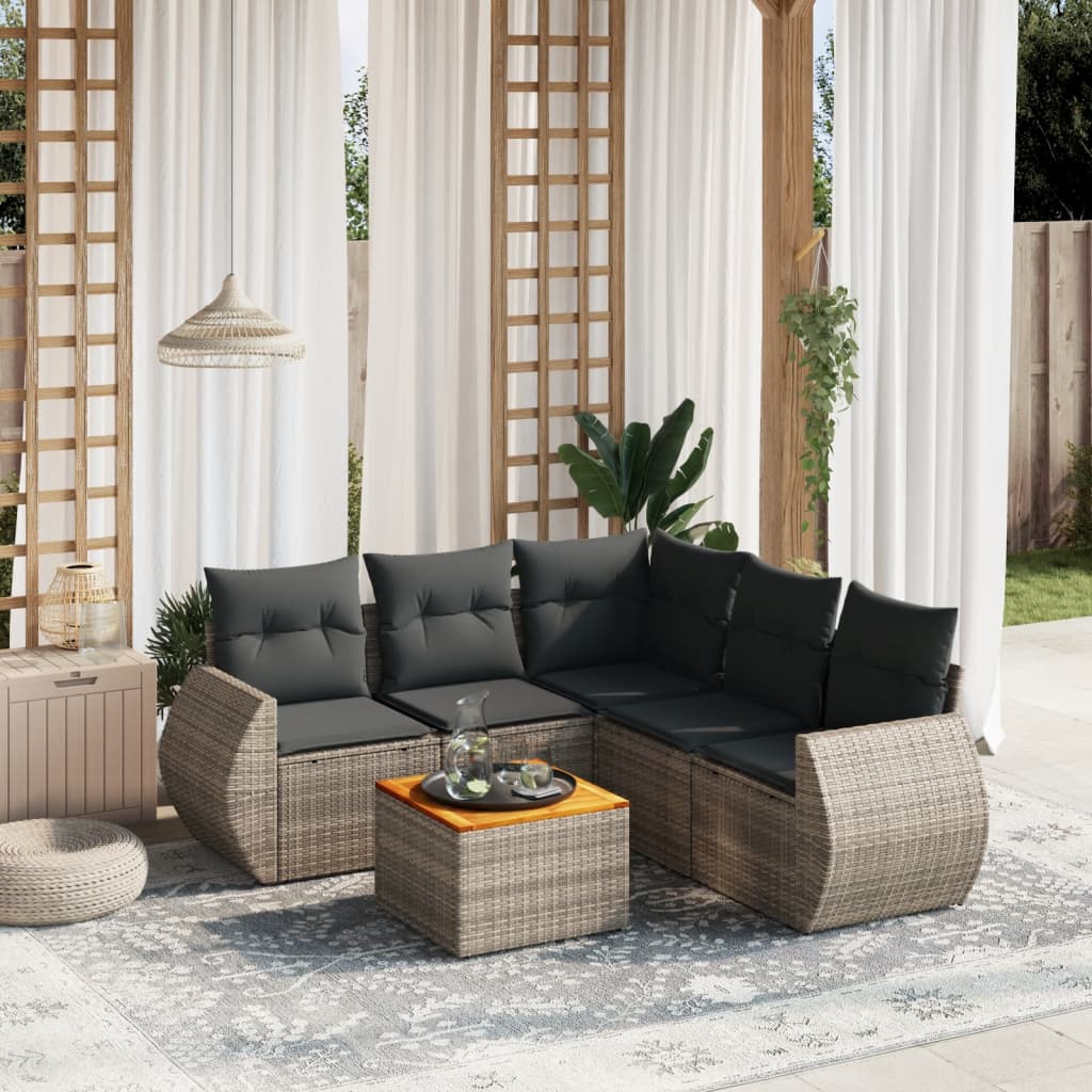 6-tlg. Garten-Sofagarnitur mit Kissen Grau Poly Rattan 6-tlg. Garten-Sofagarnitur mit Kissen Grau Poly Rattan