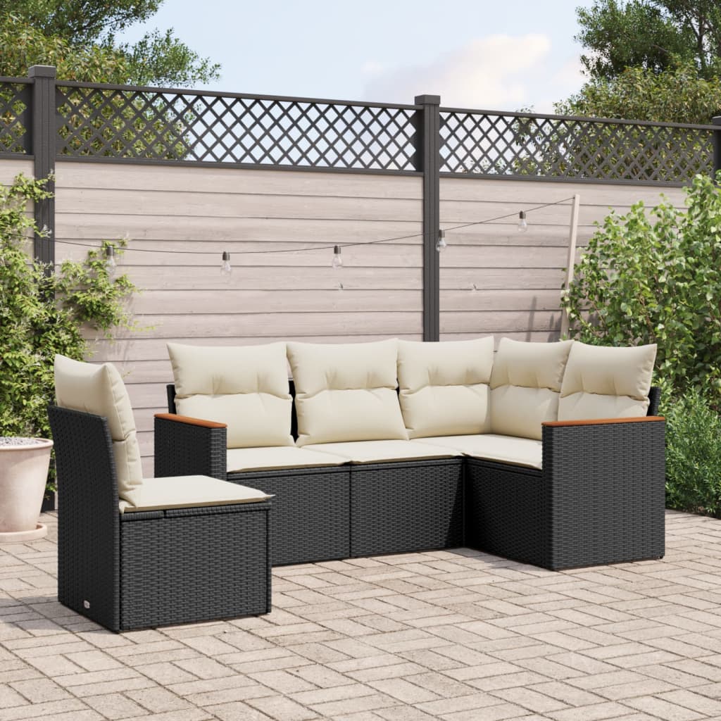 5-tlg. Garten-Sofagarnitur mit Kissen Schwarz Poly Rattan 5-tlg. Garten-Sofagarnitur mit Kissen Schwarz Poly Rattan