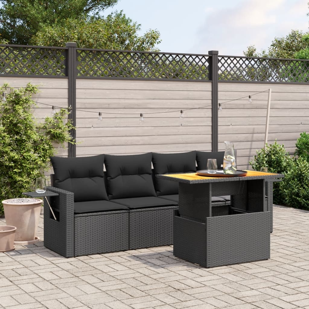 5-tlg. Garten-Sofagarnitur mit Kissen Schwarz Poly Rattan 5-tlg. Garten-Sofagarnitur mit Kissen Schwarz Poly Rattan