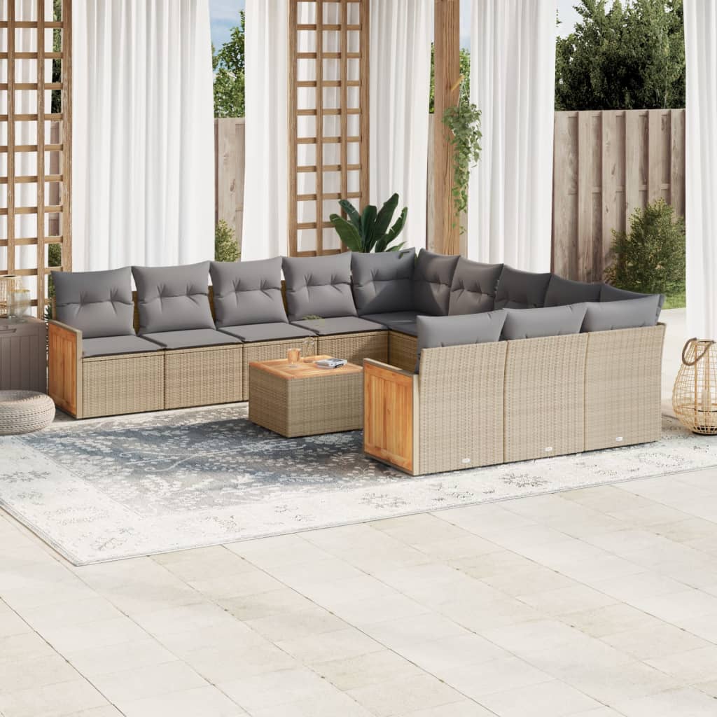 13-tlg. Garten-Sofagarnitur mit Kissen Beige Poly Rattan 13-tlg. Garten-Sofagarnitur mit Kissen Beige Poly Rattan