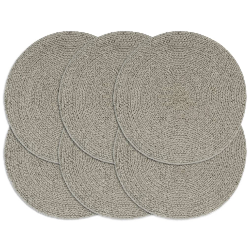 Tischsets 6 Stk. Grau 38 cm Rund Baumwolle Tischsets 6 Stk. Grau 38 cm Rund Baumwolle