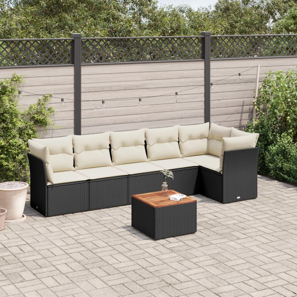 7-tlg. Garten-Sofagarnitur mit Kissen Schwarz Poly Rattan 7-tlg. Garten-Sofagarnitur mit Kissen Schwarz Poly Rattan