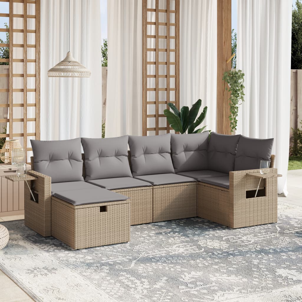 6-tlg. Garten-Sofagarnitur mit Kissen Beige Poly Rattan 6-tlg. Garten-Sofagarnitur mit Kissen Beige Poly Rattan
