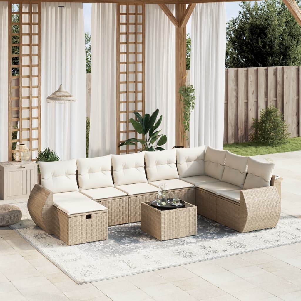 9-tlg. Garten-Sofagarnitur mit Kissen Beige Poly Rattan 9-tlg. Garten-Sofagarnitur mit Kissen Beige Poly Rattan