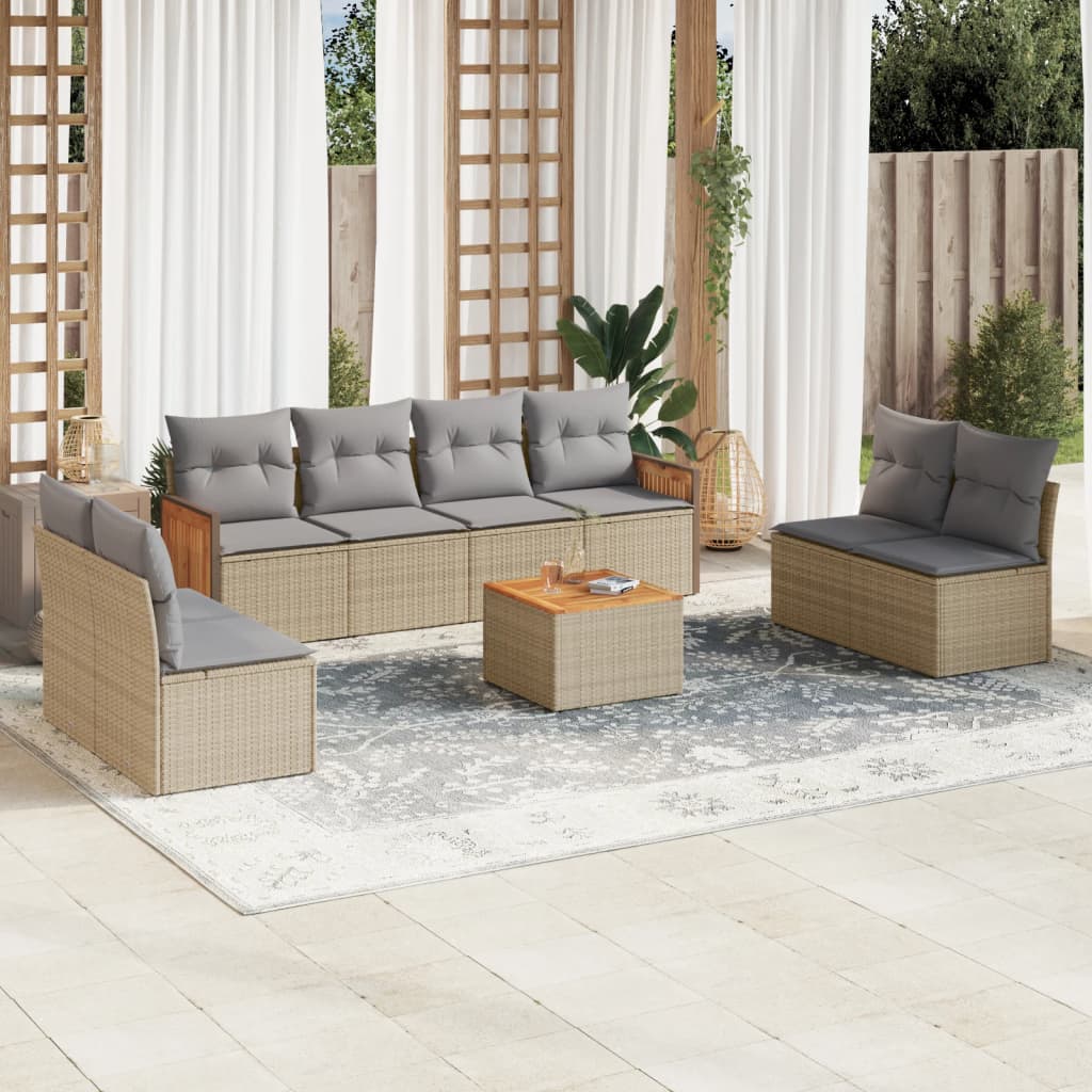 9-tlg. Garten-Sofagarnitur mit Kissen Beige Poly Rattan 9-tlg. Garten-Sofagarnitur mit Kissen Beige Poly Rattan