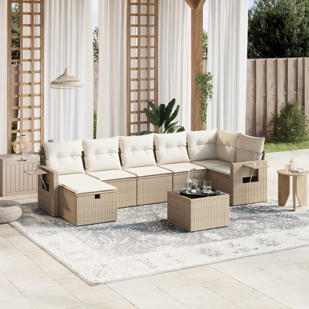 8-tlg. Garten-Sofagarnitur mit Kissen Beige Poly Rattan 8-tlg. Garten-Sofagarnitur mit Kissen Beige Poly Rattan