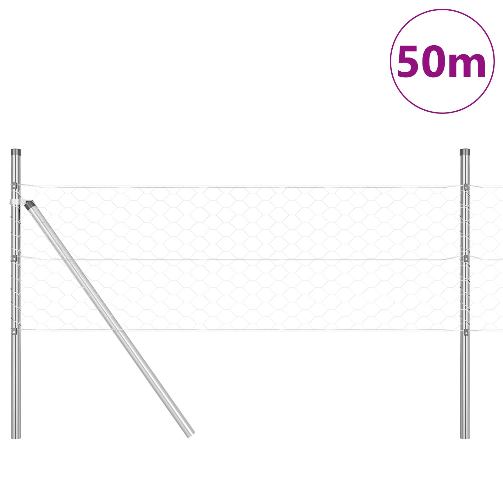 Sechseckzaun 0,8x50 m Verzinkter Stahl, Zaunpfosten 13 Stück Ø32 mm 120 cm Verzinkter Stahl