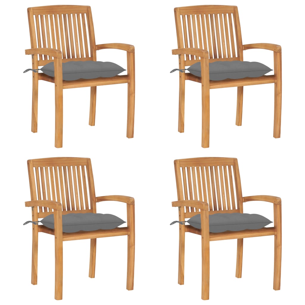 Stapelbare Gartenstühle mit Kissen 4 Stk. Massivholz Teak Stapelbare Gartenstühle mit Kissen 4 Stk. Massivholz Teak