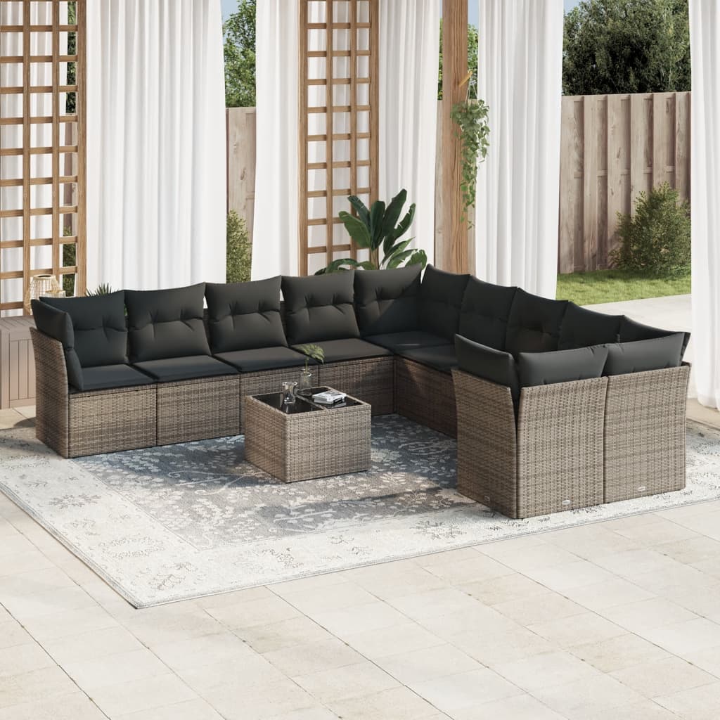 11-tlg. Garten-Sofagarnitur mit Kissen Grau Poly Rattan 11-tlg. Garten-Sofagarnitur mit Kissen Grau Poly Rattan