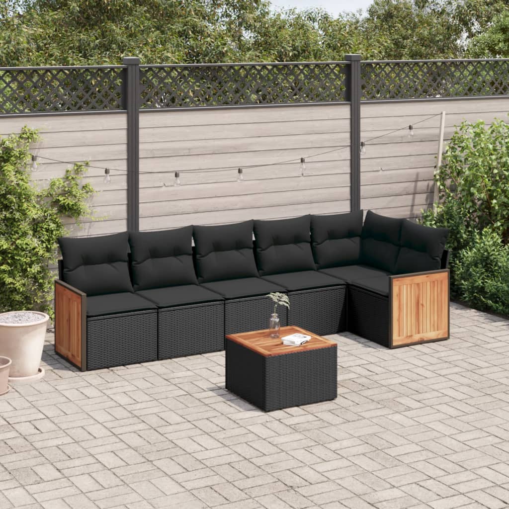 7-tlg. Garten-Sofagarnitur mit Kissen Schwarz Poly Rattan 7-tlg. Garten-Sofagarnitur mit Kissen Schwarz Poly Rattan