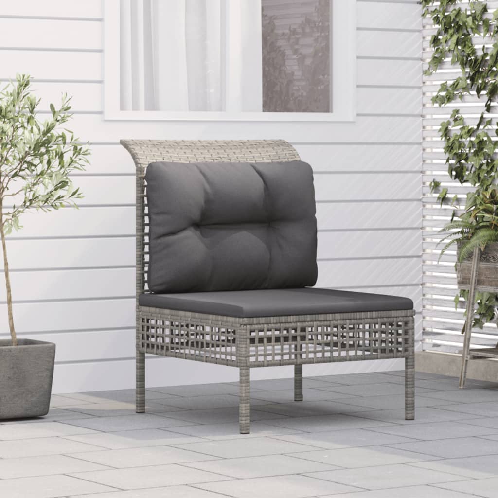Garten-Mittelsofa mit Kissen Grau Poly Rattan Garten-Mittelsofa mit Kissen Grau Poly Rattan