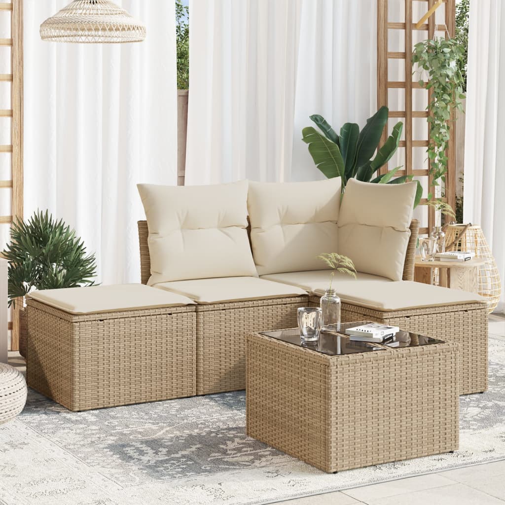 5-tlg. Garten-Sofagarnitur mit Kissen Beige Poly Rattan 5-tlg. Garten-Sofagarnitur mit Kissen Beige Poly Rattan